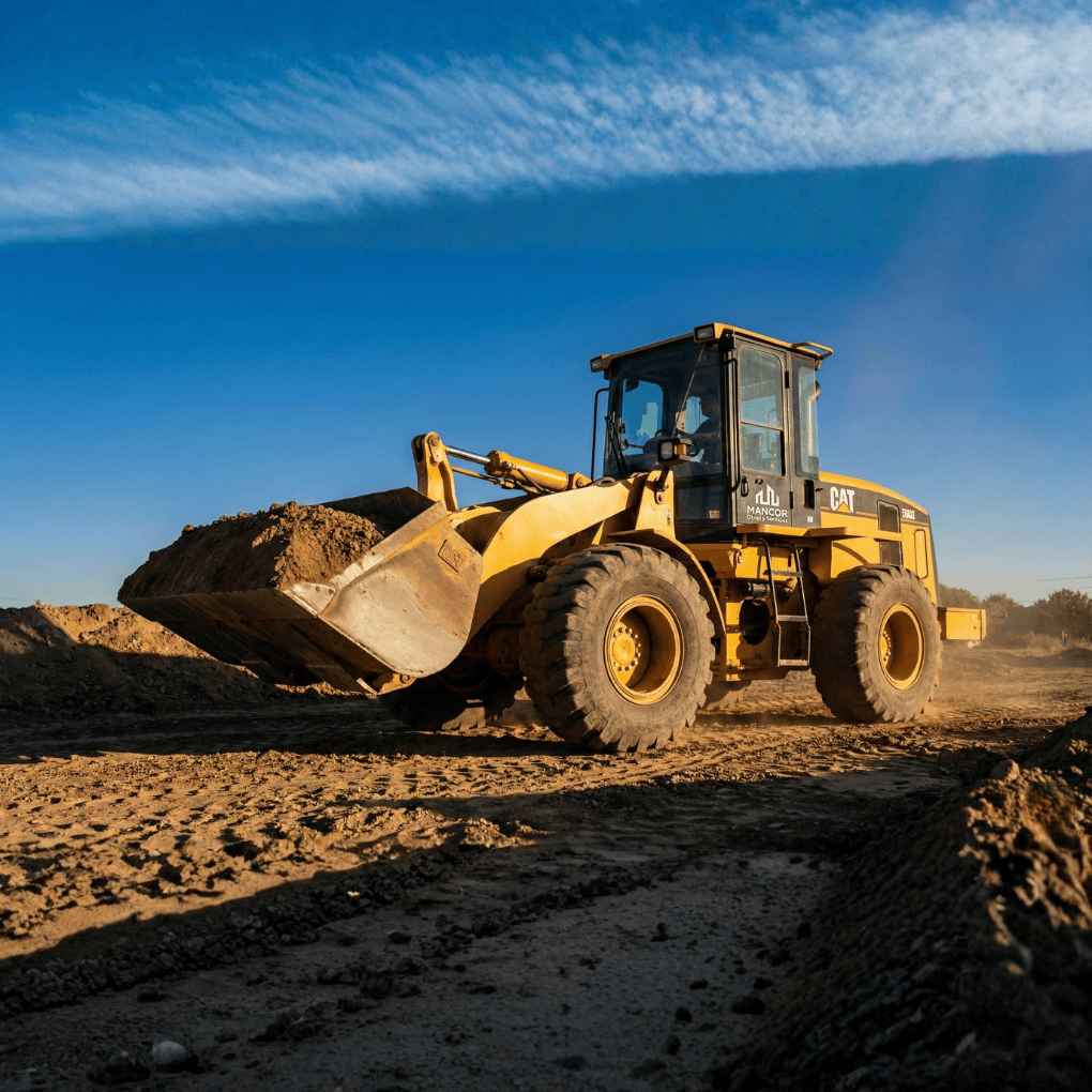 Heavy excavator working on soil