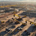 Vista aérea de obra industrial con maquinaria pesada en Córdoba