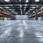Piso industrial de hormigón llaneado terminado en nave logística