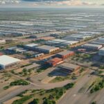 Parque industrial en desarrollo con naves y accesos en zona industrial de Córdoba