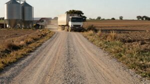 Caminos internos y playa de camiones de un establecimiento rural
