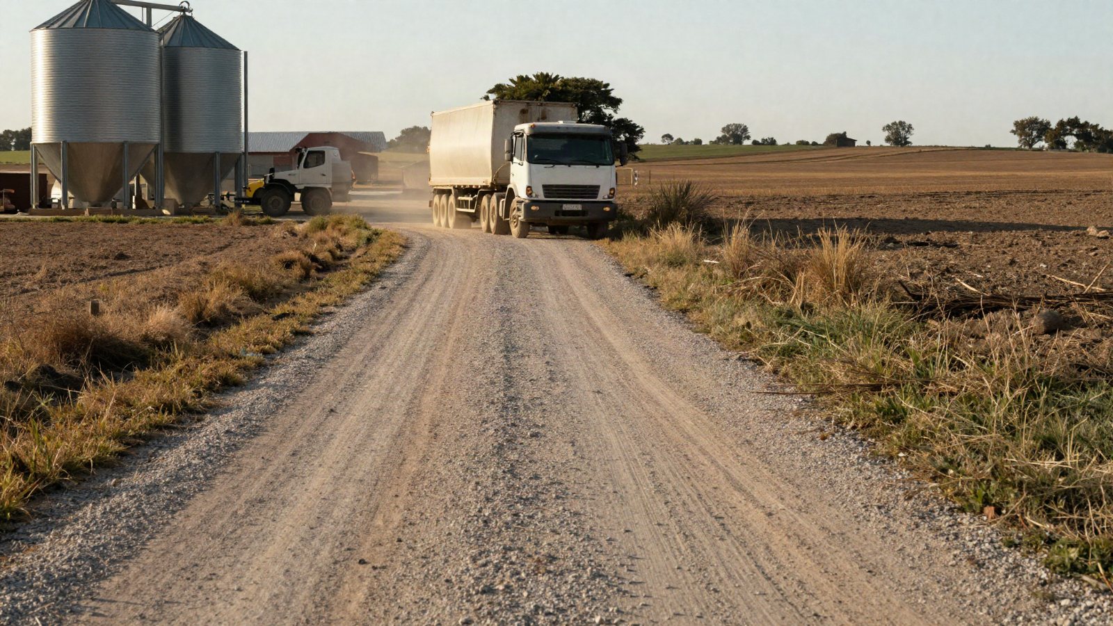 Caminos internos y playa de camiones de un establecimiento rural